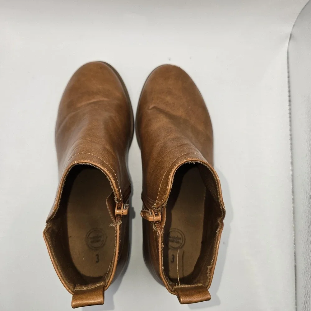 Wonder Nation Boots Girls Size 3 Brown Ankle Zip Block Heel Booties Casual